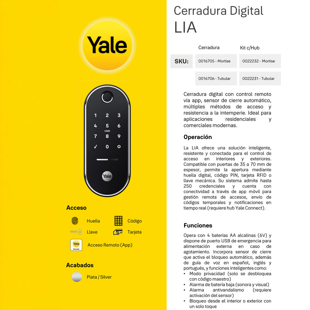 Cerradura Digital LIA (Tubular)