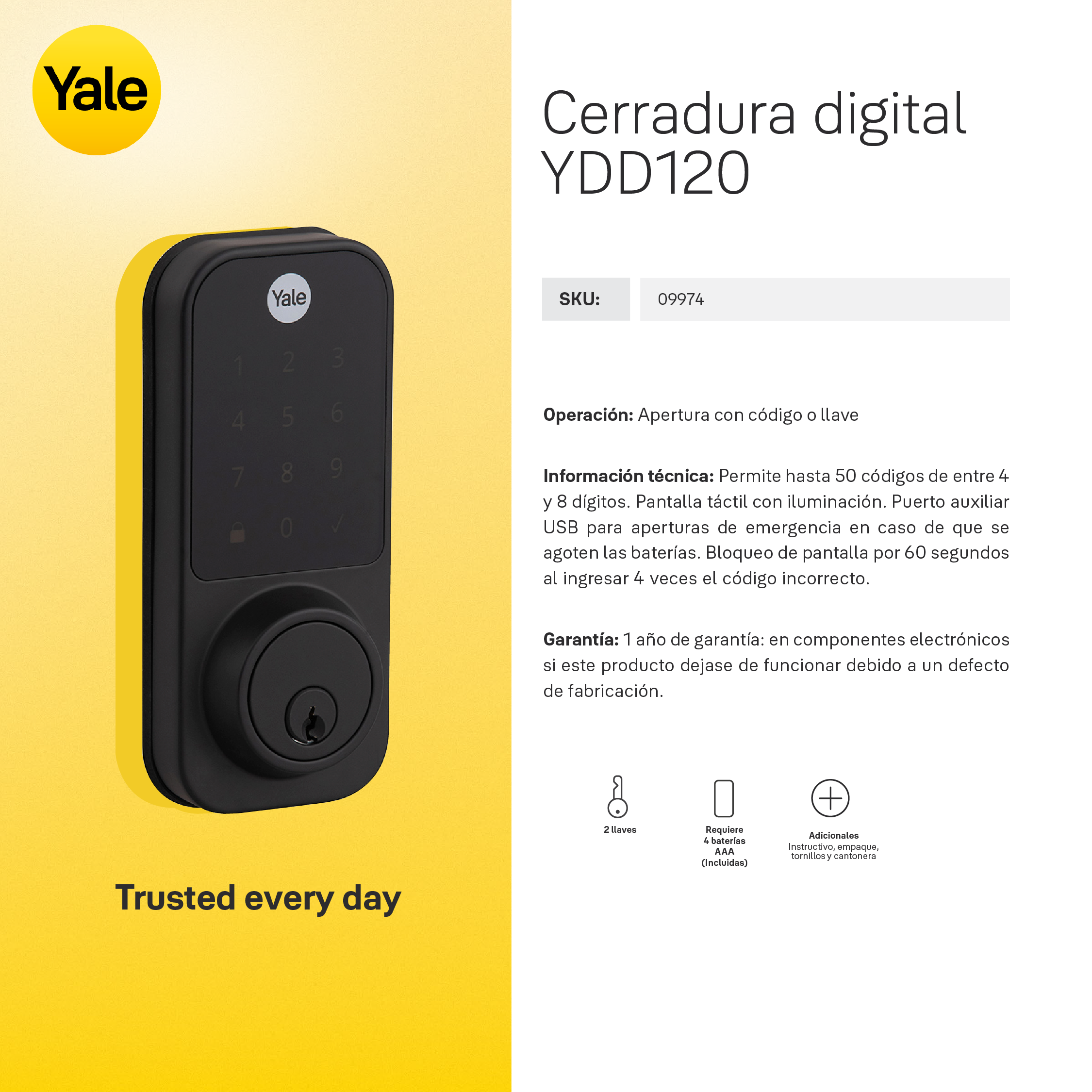 Cerrojo Digital YDD120 Negro