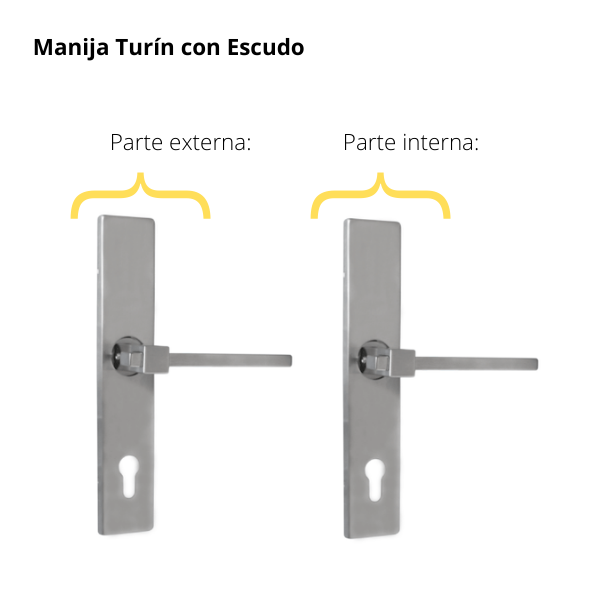 Kit Cerradura de Embutir 4 bulones + Manija Turín con Escudo + Cilindro Llave - Llave (llave de sierra)