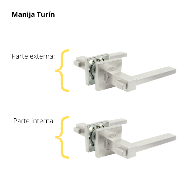 Kit Cerradura de Embutir 4 bulones + Manija Turín + Cilindro Llave - Llave (llave de sierra)