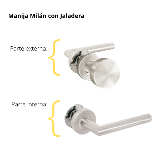 Kit Cerradura de Embutir 4 bulones + Manija Milán con Jaladera + Cilindro Llave - Llave (llave plana)