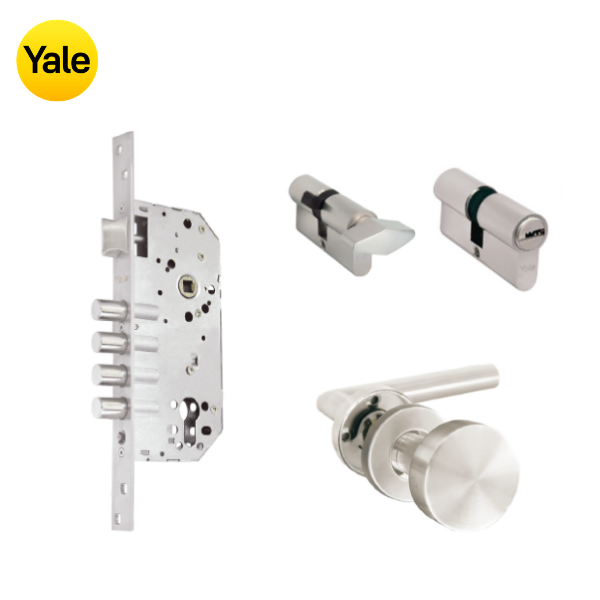 Kit Cerradura de Embutir 4 bulones + Manija Milán con Jaladera + Cilindro Llave - Mariposa (llave plana)