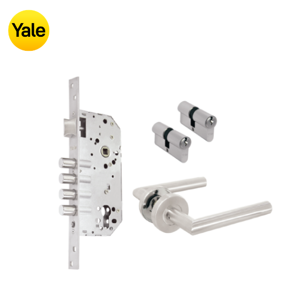 Kit Cerradura de Embutir 4 bulones + Manija Milán + Cilindro Llave - Llave (llave de sierra)