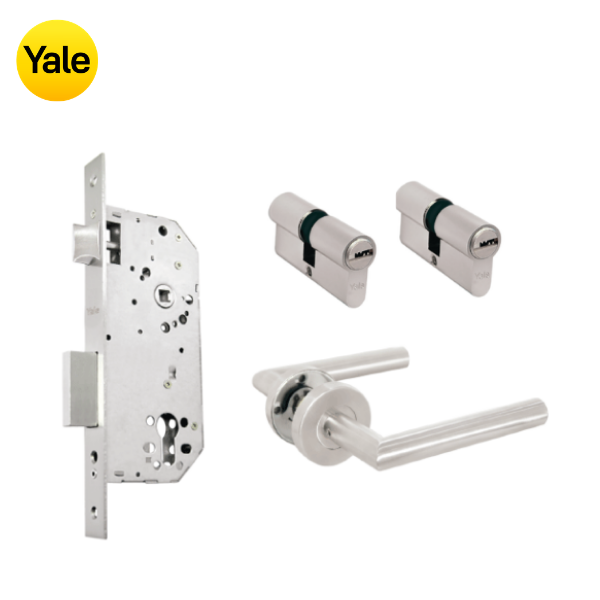 Kit Cerradura de Embutir 50mm + Manija Milán + Cilindro Llave - Llave (llave plana)