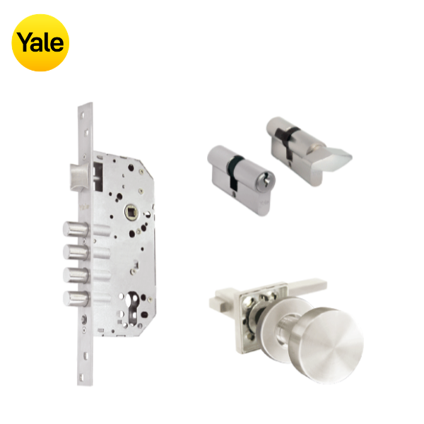 Kit Cerradura de Embutir 4 bulones + Manija Turín con Jaladera + Cilindro Llave - Mariposa (llave de sierra)