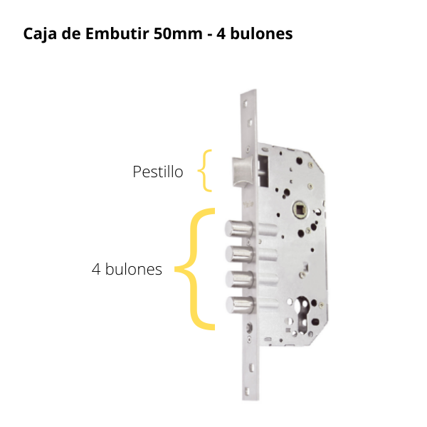 Kit Cerradura de Embutir 4 bulones + Manija Turín con Escudo + Cilindro Llave - Mariposa (llave plana)