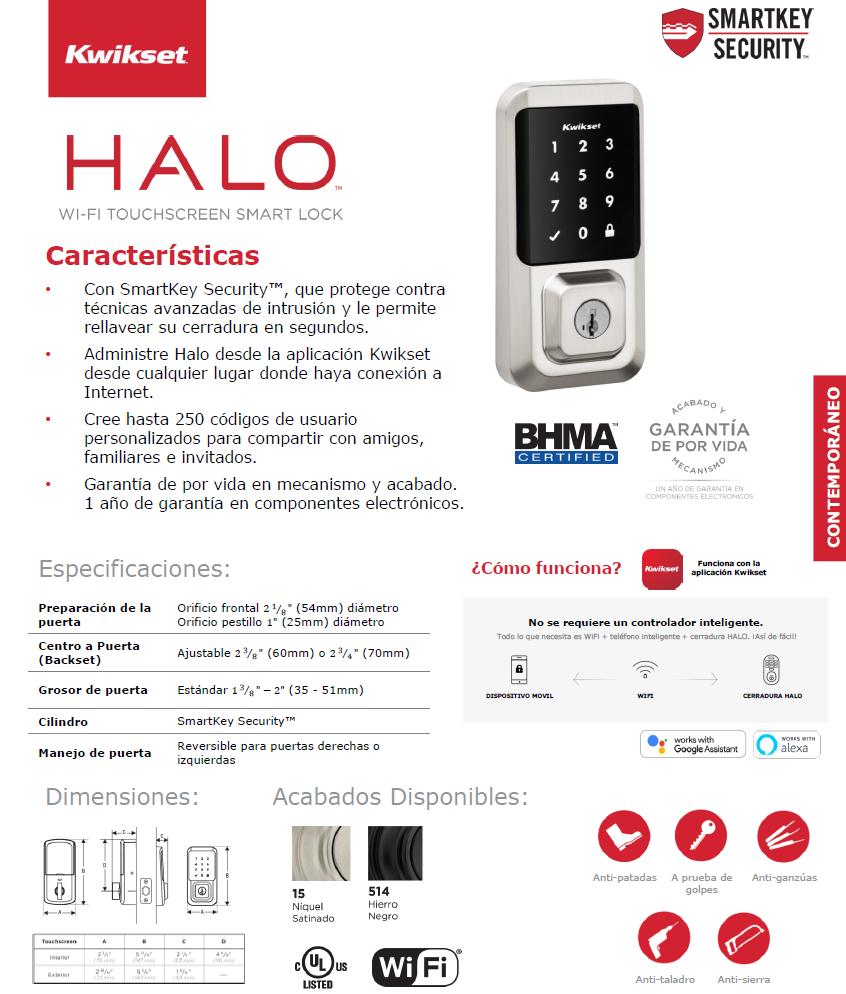 Cerrojo inteligente Halo Touchscreen Wi-Fi