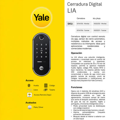 Cerradura digital Lia silver (Embutir) con módulo para abrir desde el celular
