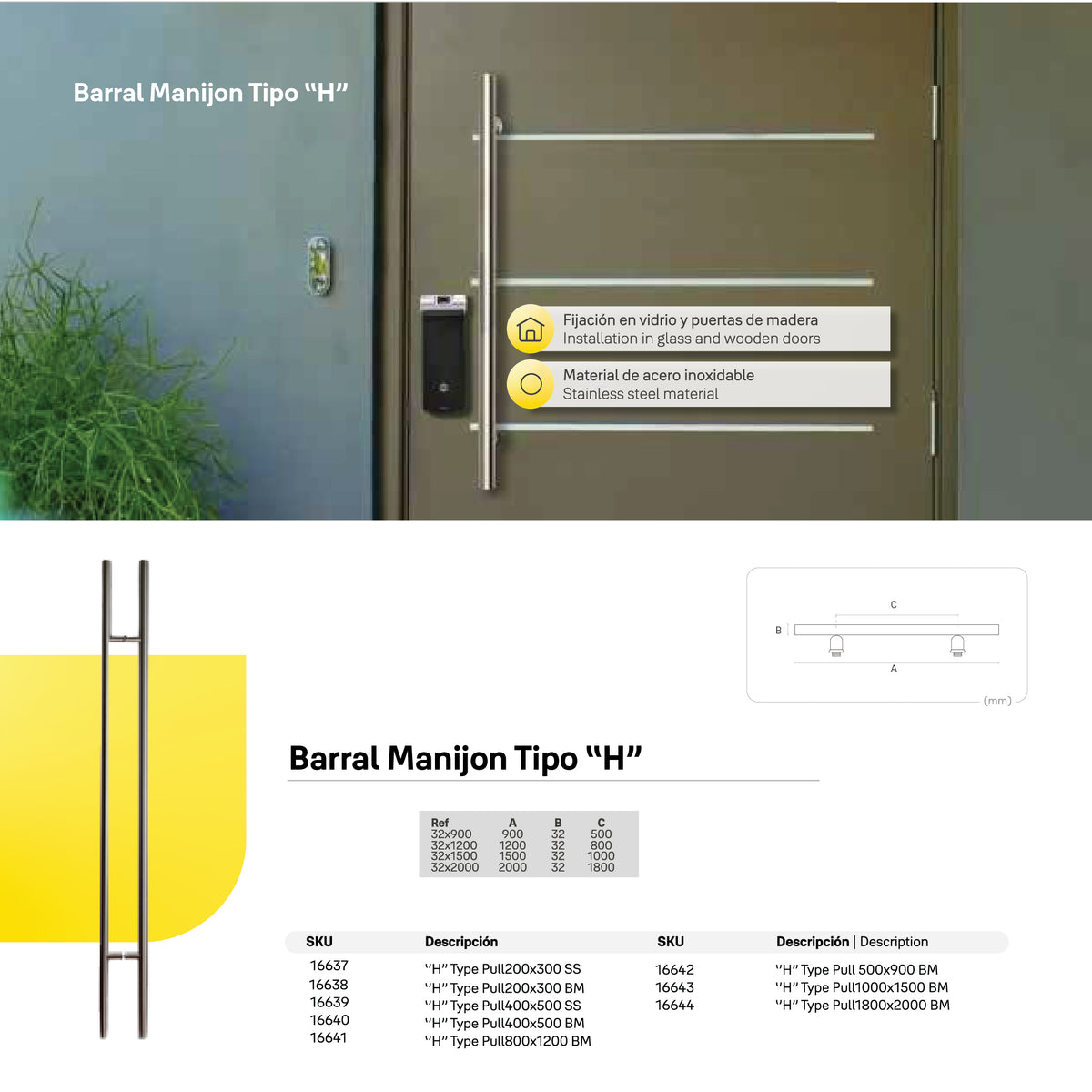 Barral Manijon Tipo "H" Plateado 500x900 mm