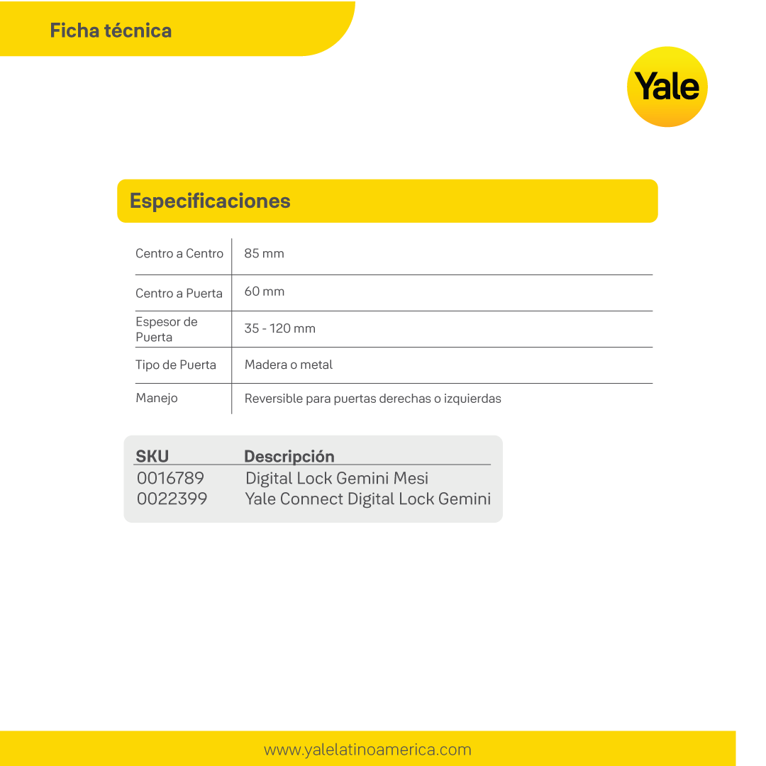 Cerradura Digital de Embutir Gemini Mesi