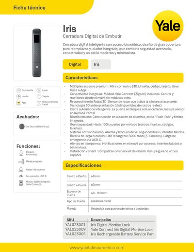 Cerradura Digital De Embutir Iris + kit apertura por celular