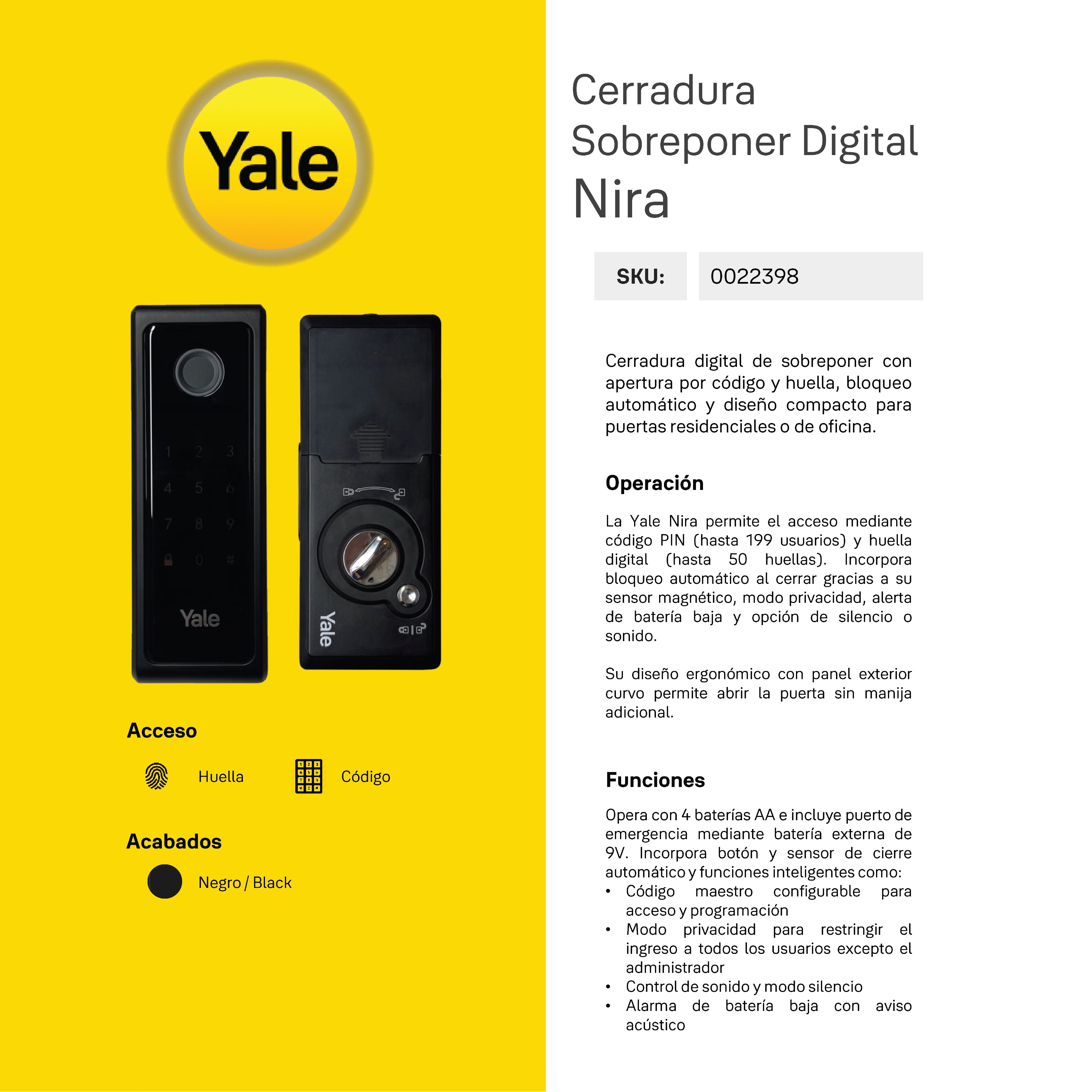 Cerradura Sobreponer Digital Nira