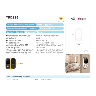 Cerrojo Digital YRD226*
