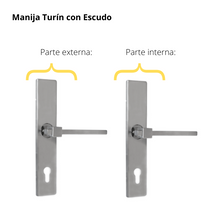 Kit Cerradura de Embutir 50mm + Manija Turín con Escudo + Cilindro Llave - Mariposa (llave de sierra)