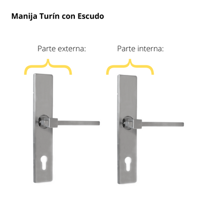 Kit Cerradura de Embutir 4 bulones + Manija Turín con Escudo + Cilindro Llave - Mariposa (llave de sierra)