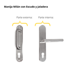 Kit Cerradura de Embutir 4 bulones + Manija Milán con Escudo y Jaladera + Cilindro Llave - Llave (llave plana)