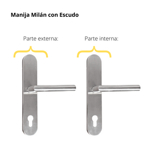 Kit Cerradura de Embutir 4 bulones + Manija Milán con Escudo + Cilindro Llave - Mariposa (llave de sierra)