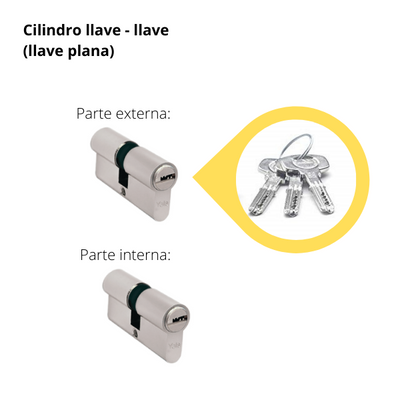 Kit Cerradura de Embutir 4 bulones + Manija London con Jaladera + Cilindro Llave - Llave (llave plana)