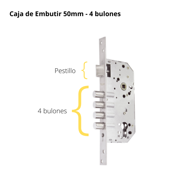 Kit Cerradura de Embutir 4 bulones + Manija Aston + Cilindro Llave - Llave (llave plana)