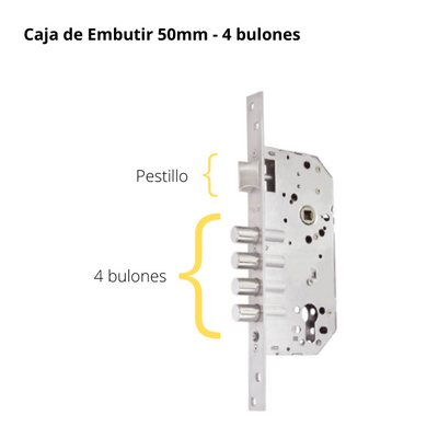 Kit Cerradura de Embutir 4 bulones + Manija Turín con Escudo y Jaladera + Cilindro Llave - Mariposa (llave plana)