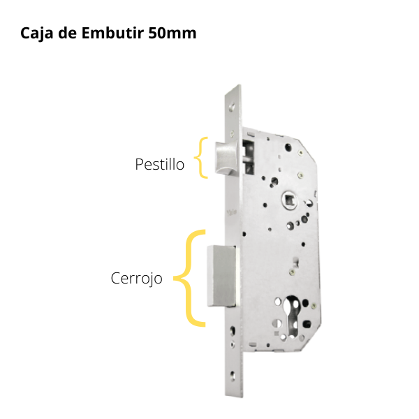 Kit Cerradura de Embutir 50mm + Manija Turín con Escudo y Jaladera + Cilindro Llave - Llave (llave plana)