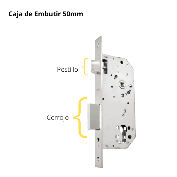 Kit Cerradura de Embutir 50mm + Manija Dover + Cilindro Llave - Mariposa (llave plana)