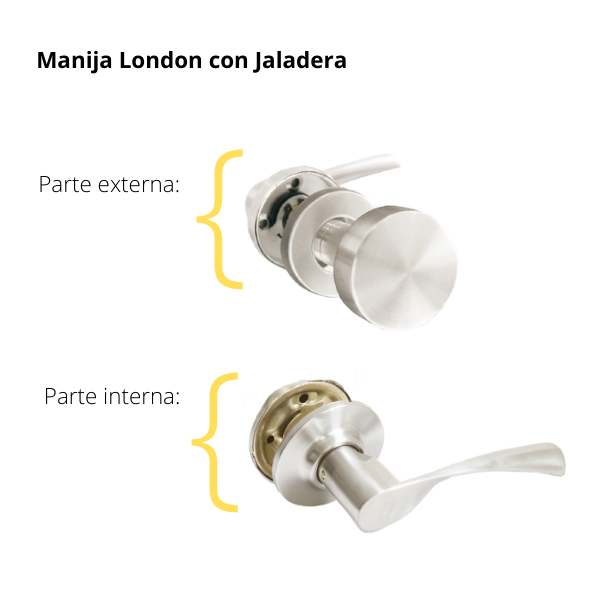 Kit Cerradura de Embutir 4 bulones + Manija London con Jaladera + Cilindro Llave - Llave (llave plana)