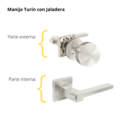 Kit Cerradura de Embutir 4 bulones + Manija Turín con Jaladera + Cilindro Llave - Mariposa (llave plana)