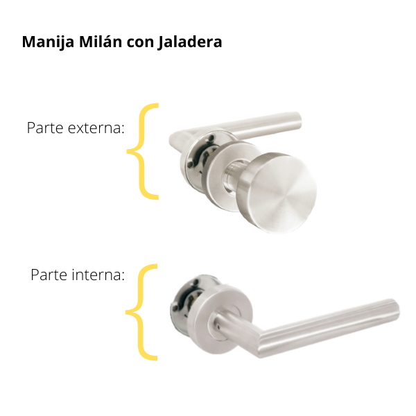 Kit Cerradura de Embutir 4 bulones + Manija Milán con Jaladera + Cilindro Llave - Mariposa (llave plana)