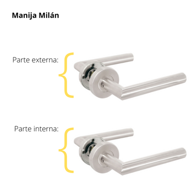 Kit Cerradura de Embutir 50mm + Manija Milán + Cilindro Llave - Llave (llave plana)