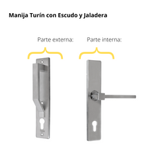 Kit Cerradura de Embutir 4 bulones + Manija Turín con Escudo y Jaladera + Cilindro Llave - Mariposa (llave de sierra)
