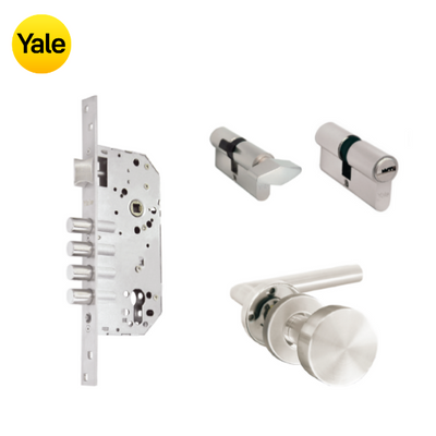 Kit Cerradura de Embutir 4 bulones + Manija Milán con Jaladera + Cilindro Llave - Mariposa (llave plana)