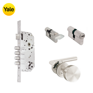 Kit Cerradura de Embutir 4 bulones + Manija Milán con Jaladera + Cilindro Llave - Mariposa (llave plana)