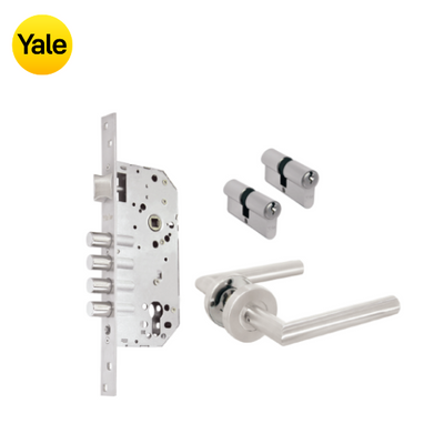 Kit Cerradura de Embutir 4 bulones + Manija Milán + Cilindro Llave - Llave (llave de sierra)