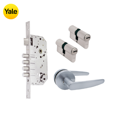 Kit Cerradura de Embutir 4 bulones + Manija Dover + Cilindro Llave - Llave (llave plana)